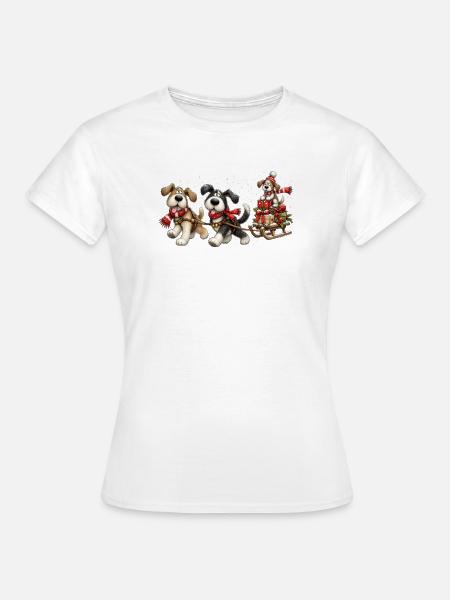 🎁 Weihnachts-Schlittenhunde - Frauen T-Shirt - Weiß