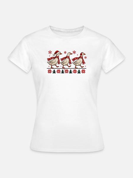 Weihnachtsgänse-festliches Winter-Strickdesign - Frauen T-Shirt - Weiß