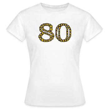 80. 80 YEARS. 80th ANNIVERSARY. 80 YEARS ANNIVERSARY. - Women's T-Shirt - white - Front - AI Model Female 172 dark (172cm)