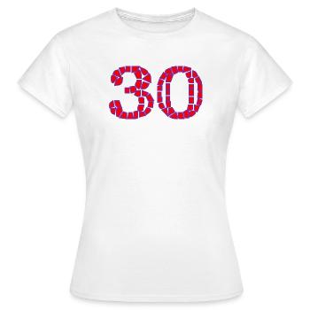 30. 30 YEARS. 30th ANNIVERSARY. 30 YEARS ANNIVERSARY. - Women's T-Shirt - white - Front - AI Model Female 172 dark (172cm)