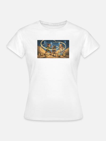 Rumpelstilzchen spinnt Stroh zu glänzendem Gold - Frauen T-Shirt - Weiß