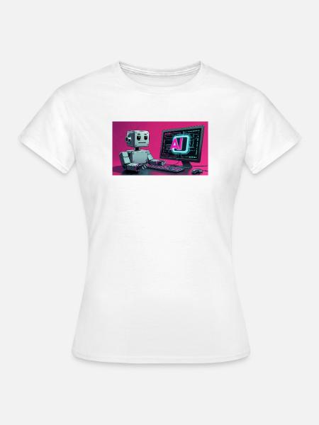 Futuristischer KI-Roboter und Tech-Bildschirm - Frauen T-Shirt - Weiß