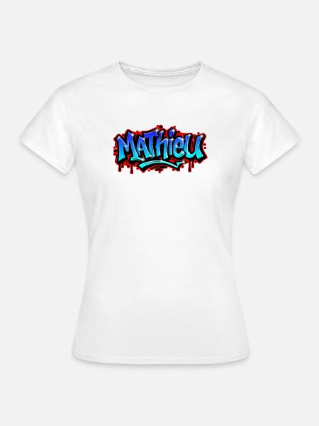 Mathieu Graffitidruckbarer Name Urban Blue - Frauen T-Shirt - Weiß