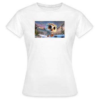 Flauschige Schnee-Eule mit Kulleraugen im Flug - Frauen T-Shirt - Weiß - Vorne - AI Model Female 172 dark (172cm)