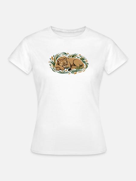 Schlafende Großkatze im Gras - Frauen T-Shirt - Weiß