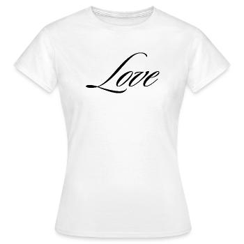 Love Calligraphy Script Minimalist Typography Grap - Women's T-Shirt - white - Front - AI Model Female 172 dark (172cm)