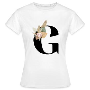 Buchstabe G blumig - Frauen T-Shirt - Weiß - Vorne - AI Model Female 172 dark (172cm)