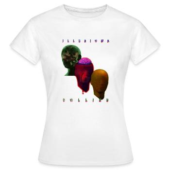 Illusions Collide: 3 têtes Graphique - T-shirt Femme - blanc - Devant - AI Model Female 172 dark (172cm)