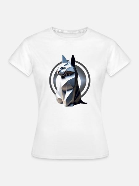 Graue Katze im Origami-Stil - Frauen T-Shirt - Weiß