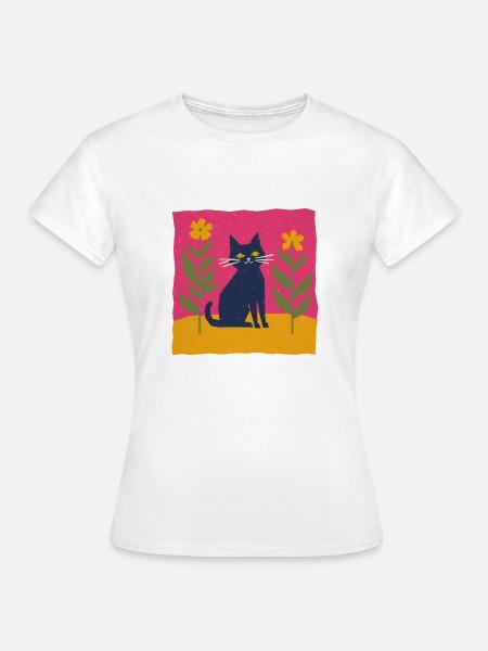 Katze im Blumenbeet - Frauen T-Shirt - Weiß