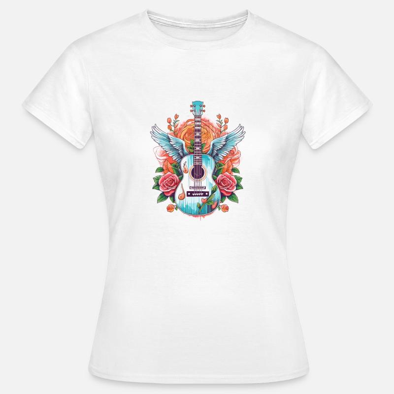 Gitara i kwiaty #2 - Koszulka damska - biały