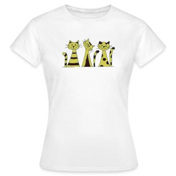Motif de rayures jaunes du trio de chats - T-shirt Femme - blanc - Devant - AI Model Female 172 dark (172cm)
