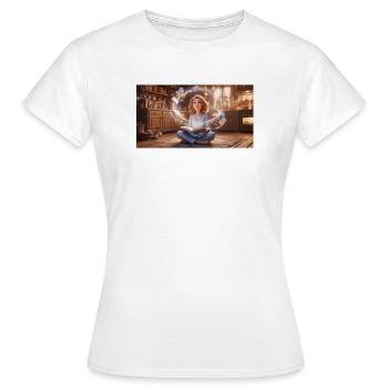 La magie de la lecture : Fille aux livres volants dans un couillet - T-shirt Femme - blanc - Devant - AI Model Female 172 dark (172cm)