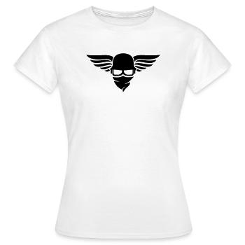 Casque de moto avec aile, casque de motard et lunettes de motard - T-shirt Femme - blanc - Devant - AI Model Female 172 dark (172cm)