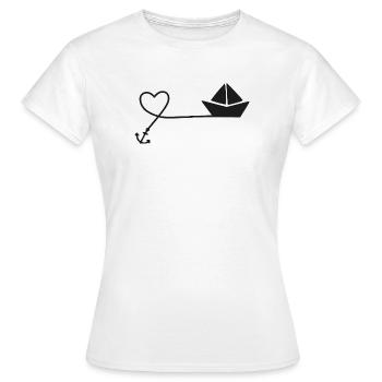 Papierboot Skizze – Segelboot mit Anker und Schnur - Frauen T-Shirt - Weiß - Vorne - AI Model Female 172 dark (172cm)