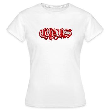 CHAOS – Gothic Fraktur 3D Typography  - Frauen T-Shirt - Weiß - Vorne - AI Model Female 172 dark (172cm)