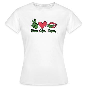 Peace Love veganes Grafik-T-Shirt - Frauen T-Shirt - Weiß - Vorne - AI Model Female 172 dark (172cm)