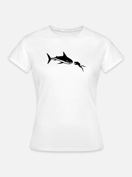 Hai und Taucher - Frauen T-Shirt - Weiß