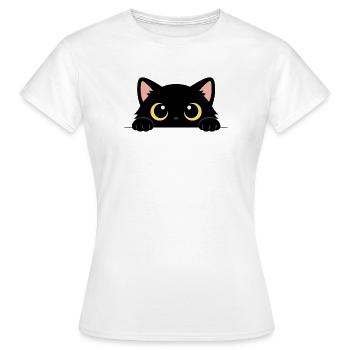 Chat Noir Curieux – Yeux Jaunes Adorables - T-shirt Femme - blanc - Devant - AI Model Female 172 dark (172cm)