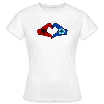 Drapeau Nazar d’Albanie Mains en forme de cœur - T-shirt Femme - blanc - Devant - AI Model Female 172 dark (172cm)