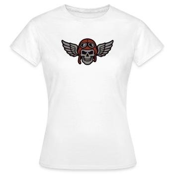 Logo de l’aile de crâne de motard - T-shirt Femme - blanc - Devant - AI Model Female 172 dark (172cm)