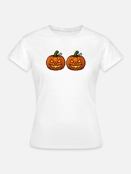 Pixel Halloween Kürbisse Paar - Frauen T-Shirt - Weiß