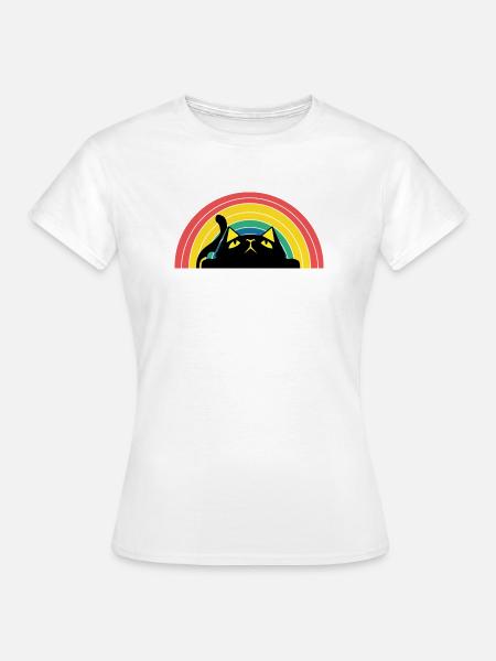 Katze Regenbogen Silhouette - Frauen T-Shirt - Weiß