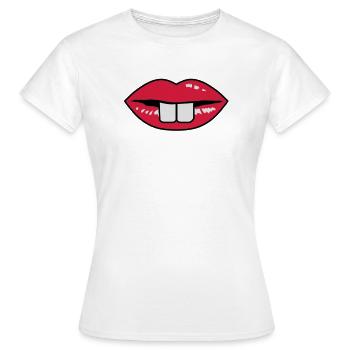 Ein roter Mund mit Hasenzähne - Frauen T-Shirt - Weiß - Vorne - AI Model Female 172 dark (172cm)