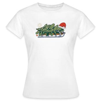 Weihnachtsbaum auf einem Schlitten - Frauen T-Shirt - Weiß - Vorne - AI Model Female 172 dark (172cm)