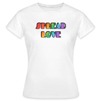 Spread Love Regenbogentypografie - Frauen T-Shirt - Weiß - Vorne - AI Model Female 172 dark (172cm)