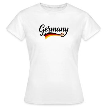 Eleganter Germany Schriftzug Schwarz Rot Gold - Frauen T-Shirt - Weiß - Vorne - AI Model Female 172 dark (172cm)
