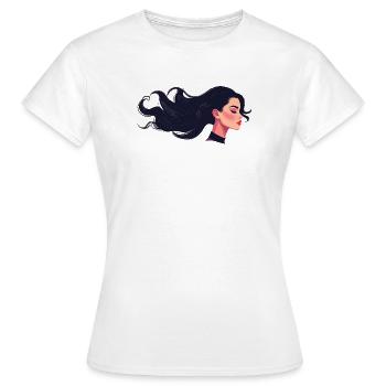 Fließende Frisur einer schwarzhaarigen Frau - Frauen T-Shirt - Weiß - Vorne - AI Model Female 172 dark (172cm)