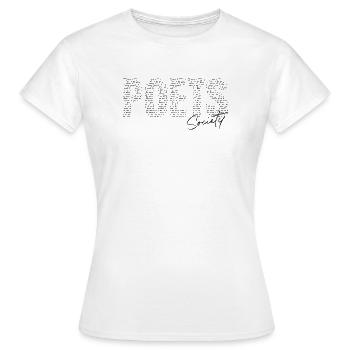 Poets Society – Lyrik Statement Art - Frauen T-Shirt - Weiß - Vorne - AI Model Female 172 dark (172cm)