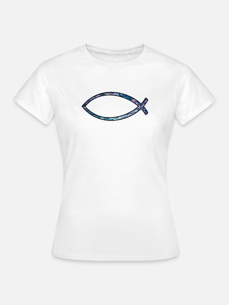 Ichtus Fisch (Diamant, blau) - Frauen T-Shirt - Weiß