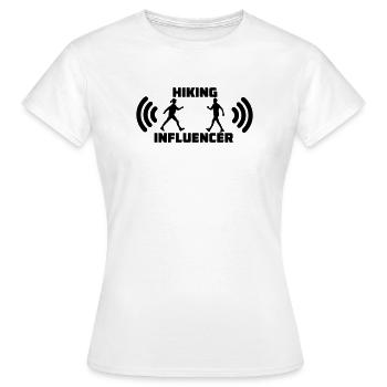 Marcher avec le texte Logo de l’influenceur de randonnée - T-shirt Femme - blanc - Devant - AI Model Female 172 dark (172cm)