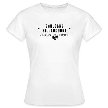 Boulogne Billancourt GPS-Koordinaten Globus - Frauen T-Shirt - Weiß - Vorne - AI Model Female 172 dark (172cm)