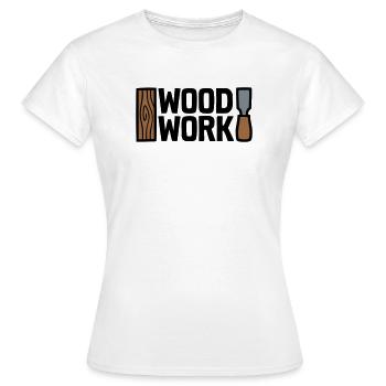 Wood Work Schriftzug Logo - Frauen T-Shirt - Weiß - Vorne - AI Model Female 172 dark (172cm)