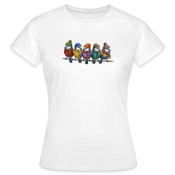 Blaumeisen mit Strickschals Winter Weihnachten - Frauen T-Shirt - Weiß - Vorne - AI Model Female 172 dark (172cm)