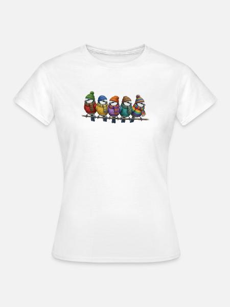 Blaumeisen mit Strickschals Winter Weihnachten - Frauen T-Shirt - Weiß