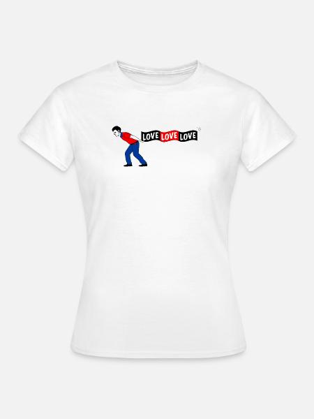 Mann zieht LOVE Banner - Frauen T-Shirt - Weiß