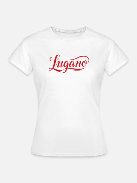 Lugano in Elegante Rotschrift mit Schwung - Frauen T-Shirt - Weiß