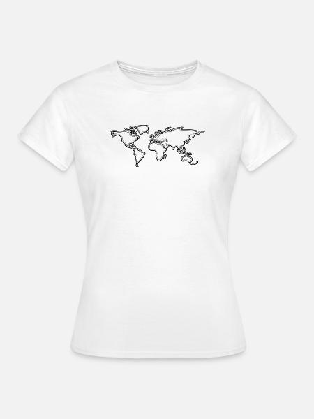 Neon-Weltkarten-Umriss-Tee - Frauen T-Shirt - Weiß
