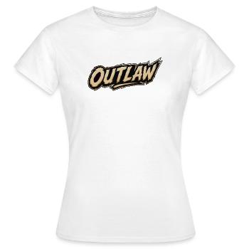 Outlaw Schriftzug Wildweststil - Frauen T-Shirt - Weiß - Vorne - AI Model Female 172 dark (172cm)