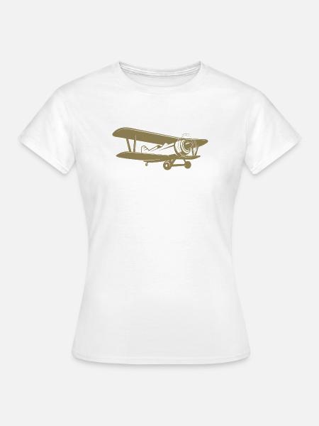 Doppeldecker Pilot Retro Minimalistisch - Frauen T-Shirt - Weiß