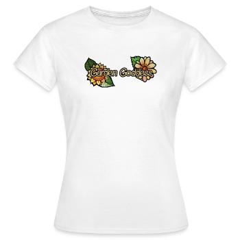 Gartengöttin Blumen-Wortzeichen - Frauen T-Shirt - Weiß - Vorne - AI Model Female 172 dark (172cm)