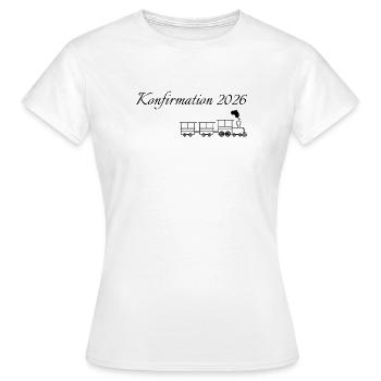 Confirmation 2026 moving train steaming locomotive - Women's T-Shirt - white - Front - AI Model Female 172 dark (172cm)