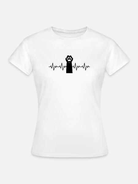 Katzenpfote EKG Herzschlag - Frauen T-Shirt - Weiß
