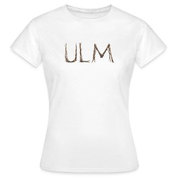 Lettrage ULM avec des brindilles posées par le moineau - T-shirt Femme - blanc - Devant - AI Model Female 172 dark (172cm)