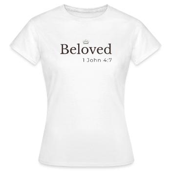 Beloved Crown Logo – 1 John 4:7 - Women's T-Shirt - white - Front - AI Model Female 172 dark (172cm)