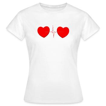 Ligne de vie Heartbeat Two Hearts – T-shirt rouge romantique - T-shirt Femme - blanc - Devant - AI Model Female 172 dark (172cm)